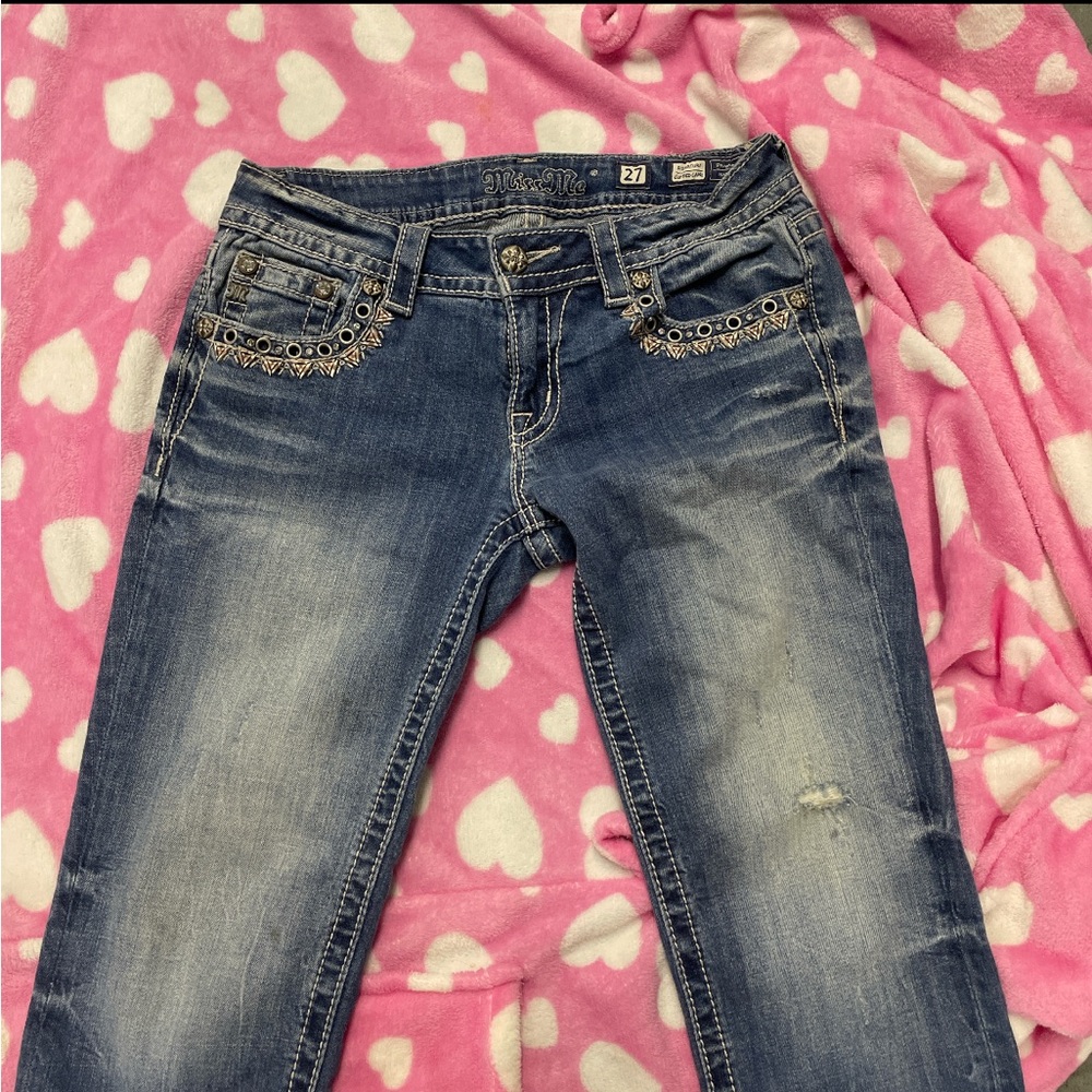 Miss Me Distressed Blue Skinny Jeans with Embellishments